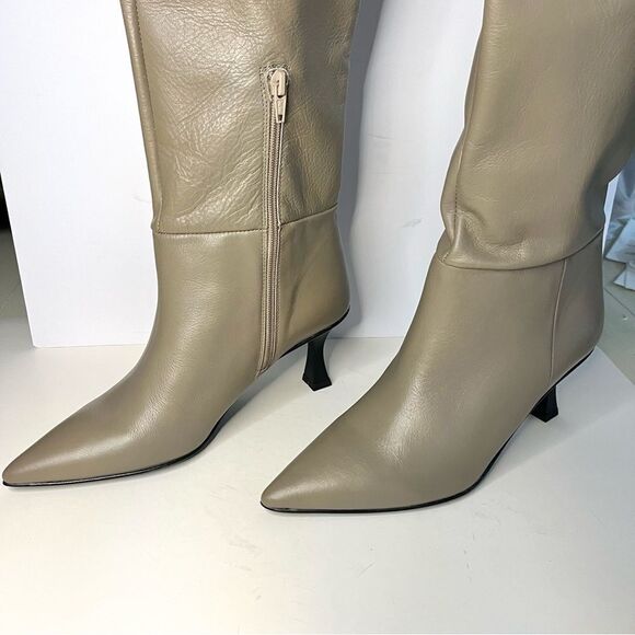 Free People Rocky Slouch Knee High Leather Boots Nickel Gray Taupe Size 7.5 NIB - Picture 6 of 13